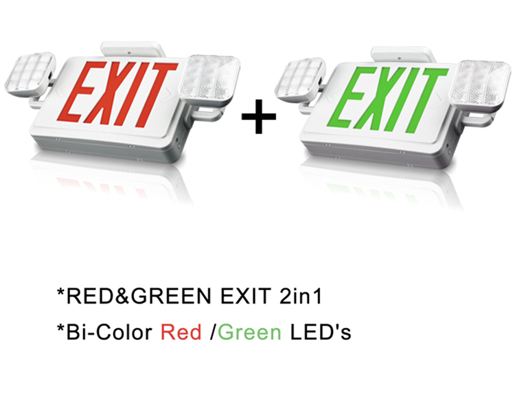 JLEC2BCW-BI-färg LED Combo Emergency Exit Sign med LED-huvuden